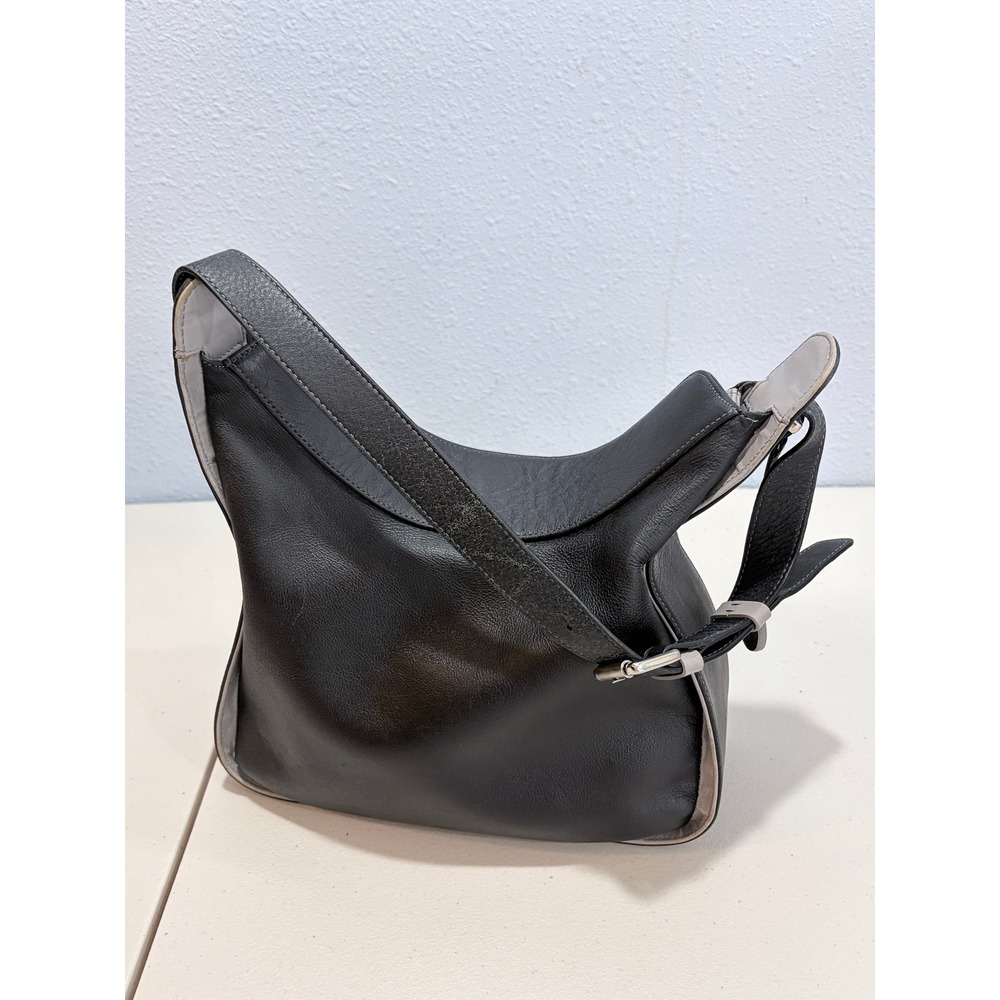 Mywalit Black Leather Grey Trim Rainbow Elephant Womens Hobo Shoulder Bag Medium